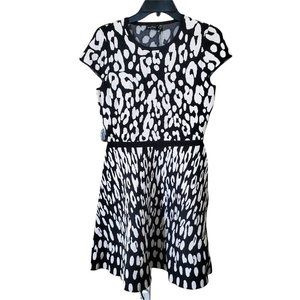 Karen Millen Womens A Line Dress Black White Leopard Print Stretch Crew M New